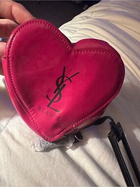 YSL Beaute pink heart pouch with mirror